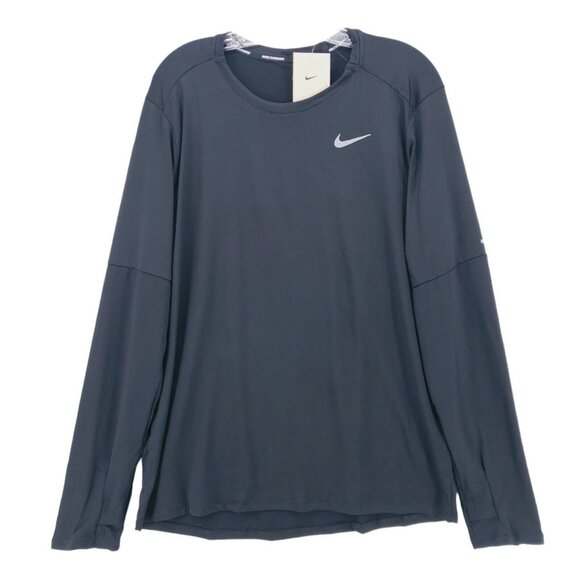 NWT Nike Dri-FIT Element Crew Black Running Long Sleeve Top Thumboles - Picture 2 of 13